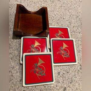 Vintage Special Gifts by Crowning Touch Holiday Coasters Set of 4 with Holder